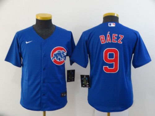 Youth Kids Chicago Cubs 9 BAEZ Blue 2020 Cool Base Jersey