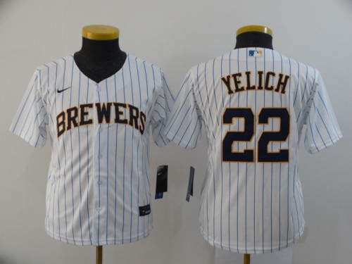 Youth Kids Milwaukee Brewers 22 YELICH White 2020 Cool Base Jersey
