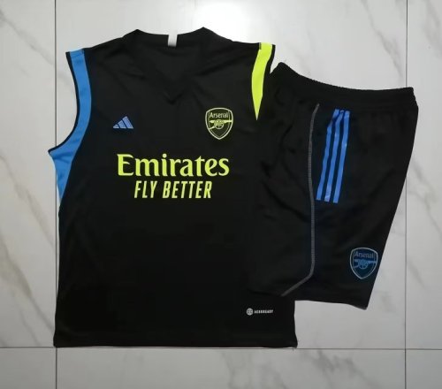 2023-2024 Arsenal Black Soccer Training Vest and Shorts