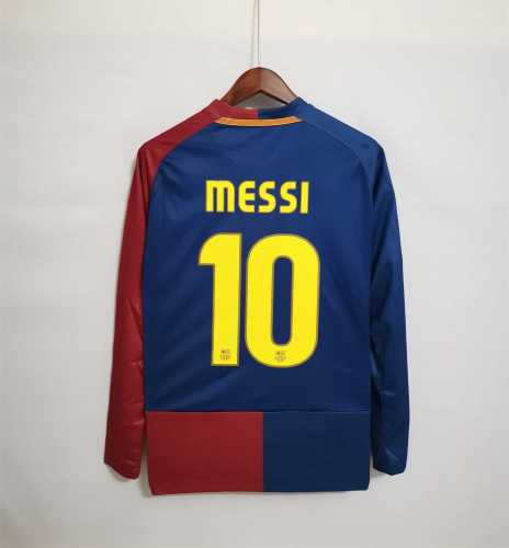 with Front Lettering+UCL Patch Retro Jersey Long Sleeve 2008-2009 Barcelona MESSI 10 UCL Final Home Soccer Jersey