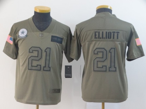 Youth Dallas Cowboys 21 Ezekiel Elliott 2019 Olive Salute To Service Limited Jersey