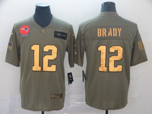 New England Patriots 12 Tom Brady 2019 Olive Gold Salute To Service Limited Jersey