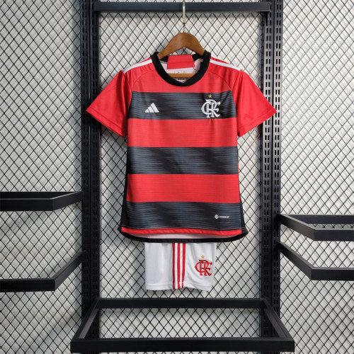 Youth Uniform Kids Kit 2023-2024 Flamengo Home Soccer Jersey Shorts