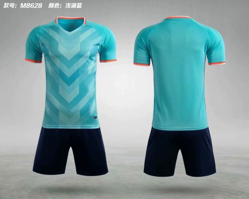 M8628 Light Lake Blue Tracking Suit Adult Uniform Soccer Jersey Shorts