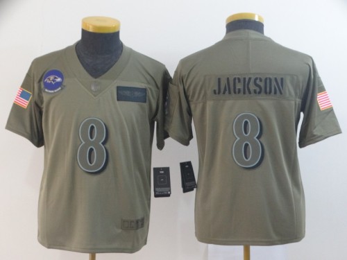 Youth Baltimore Ravens 8 Lamar Jackson 2019 Olive Salute To Service Limited Jersey