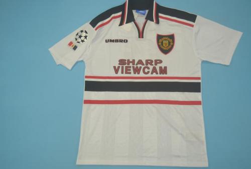 with UCL Patch Retro Jersey 1998-1999 Manchester United Away White Soccer Jersey