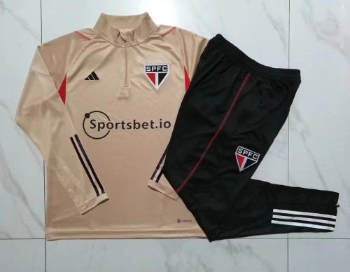 Adult Uniform 2023-2024 Sao Paulo Gold Soccer Training Sweater and Pants