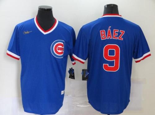 New Chicago Cubs 9 BAEZ Blue Cool Base Jersey