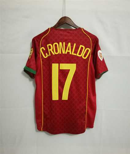 with Front Lettering Euro Patch Retro Jersey 2004 Portugal C.RONALDO 17 Home Soccer Jersey