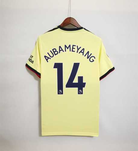 with EPL Patch Fans Version 2021-2022 Arsenal AUBAMEYANG 14 Away Yellow Soccer Jersey