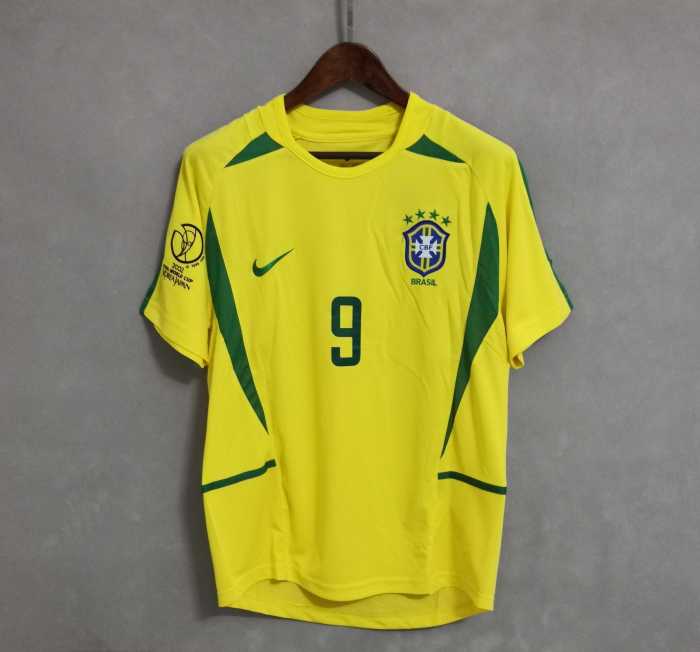 with Patch Retro Jersey 2002 Brazil RONALDO 9 Home Soccer Jersey Brasil Camisetas de Futbol
