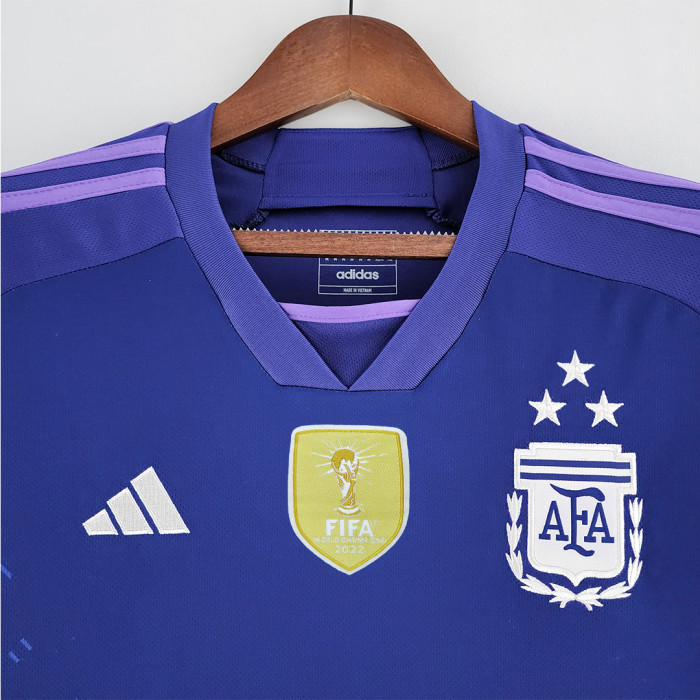 with New Golden Patch 3 Stars Fans Version 2022 World Cup Argentina Away Purple Soccer Jersey