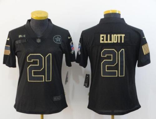 Women Cowboys 21 Ezekiel Elliott Black 2020 Salute To Service Limited Jersey
