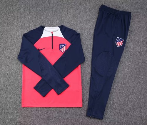 2023-2024 Atletico Madrid Pink 1/4 Zipper Soccer Training Sweater and Pants