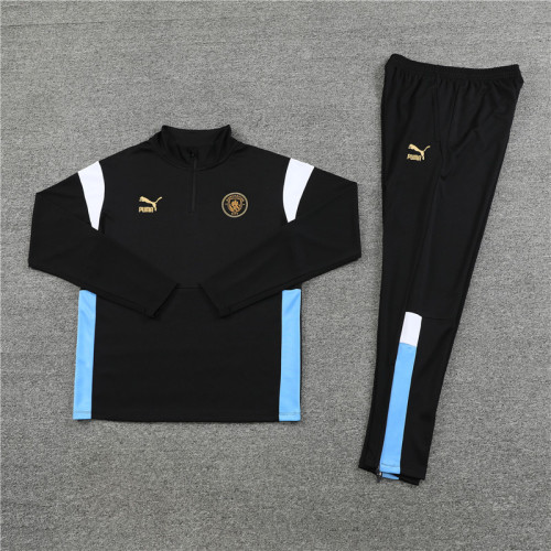 2023-2024 Manchester City Black Soccer Training Sweater and Pants