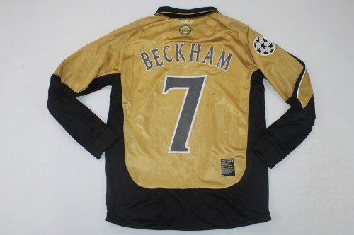 with UCL Patch Long Sleeve Retro Shirt 2000-2001 Manchester United BECKHAM 7 Reversible Model Soccer Jersey