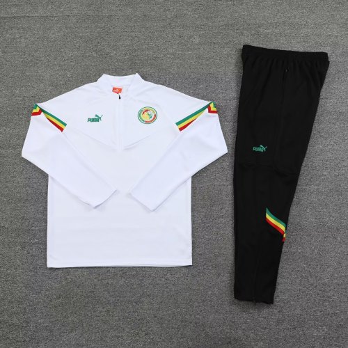 2022-2023 Senegal White 1/4 Zipper Soccer Training Sweater and Pants