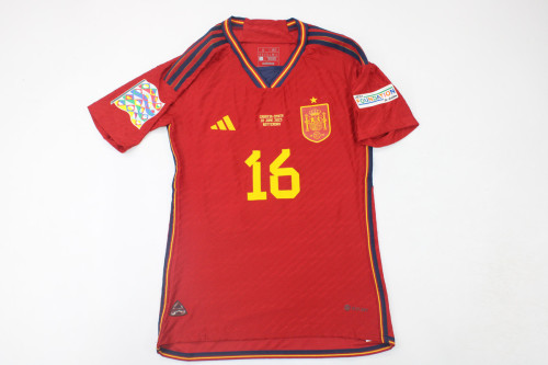 with Front Lettering+Patch SPAIN UEFA NATIONAL LEAGUE 2023 FINAL Home Soccer Jersey