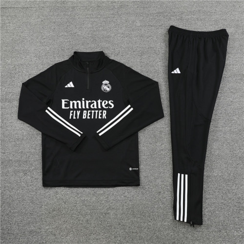 2023-2024 Real Madrid Black Soccer Training Sweater and Pants