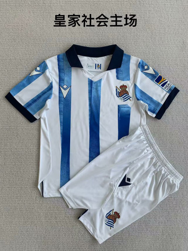 Youth Uniform Kids Kit 2023-2024 Real Sociedad Home Soccer Jersey Shorts
