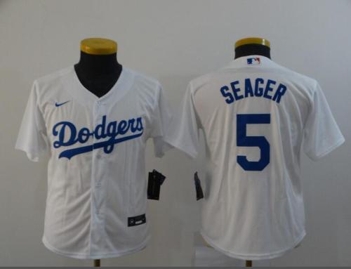 Youth Los Angeles Dodgers 5 SEAGER White Cool Base Jersey