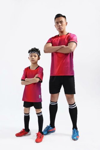 D8812 Red Youth Set Adult Uniform Blank Soccer Training Jersey Shorts