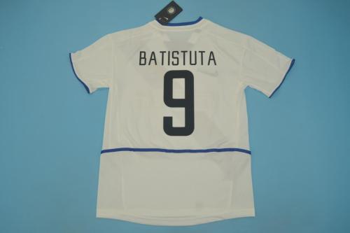 Retro Jersey 2002-2003 Inter Milan BATISTUTA 9 Away White Soccer Jersey