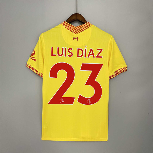 Fans Version 2021-2022 Liverpool 23 LUIS DIAZ 3rd Away Yellow Soccer Jersey