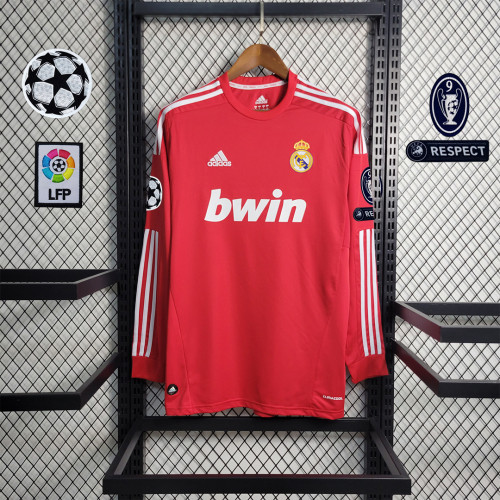 with UCL Patch Retro Jersey Long Sleeve 2011-2012 Real Madrid Third Away Red Soccer Jersey