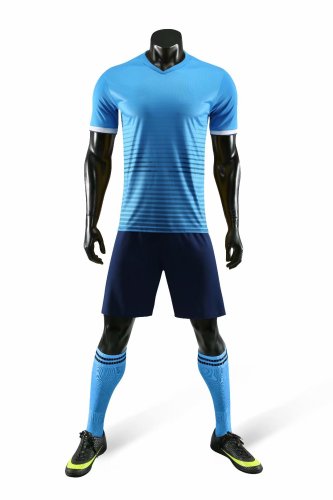 D8821 Blue Blank Soccer Training Jersey and Shorts