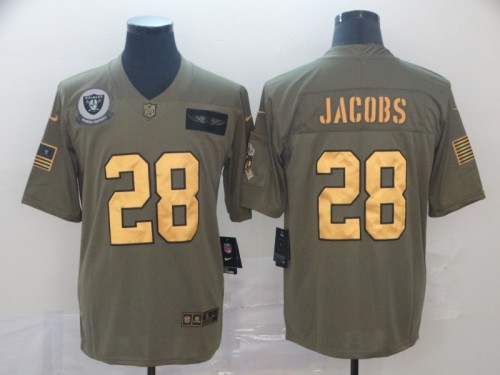 Oakland Raiders 28 Josh Jacobs 2019 Olive Gold Salute To Service Limited Jersey