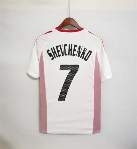 with Front Lettering+UCL Patch Retro Jersey 2002-2003 Ac Milan 7 SHEVCHENKO Away White UCL Final Soccer Jersey