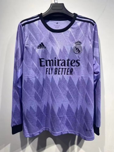Long Sleeve Fans Version 2022-2023 Real Madrid Away Purple Soccer Jersey