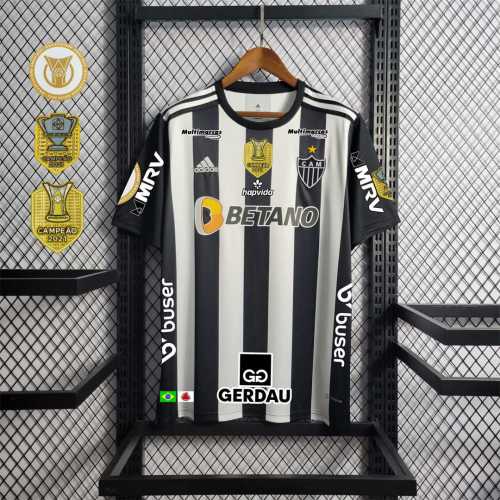 with 3 Patches+All Sponor Logos Fans Version 2022-2023 Atletico mineiro Home Soccer Jersey Shorts
