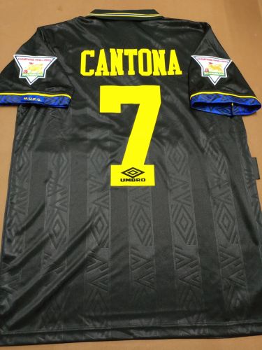 Retro Jersey 1994 Manchester United #7 CANTONA Away Black Soccer Jersey with EPL Patches
