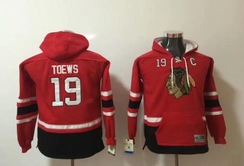Chicago Blackhawks 19 Jonathan Toews Red Youth All Stitched Hooded Sweatshirt