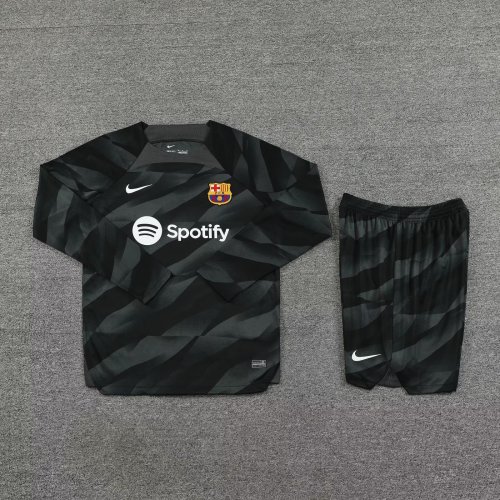 Long Sleeve Adult Uniform 2023-2024 Barcelona Black Goalkeeper Soccer Jersey Shorts