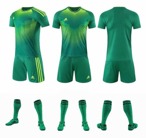 XBJ-AFX-802# Fluorescent Green Tracking Suit Adult Uniform Soccer Jersey Shorts
