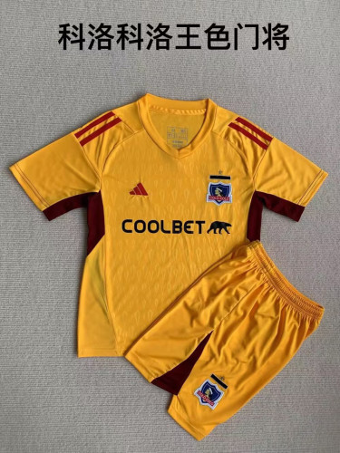 Youth Uniform Kids Kit 223-2024 Colo-Colo Yellow Goalkeeper Soccer Jersey Shorts