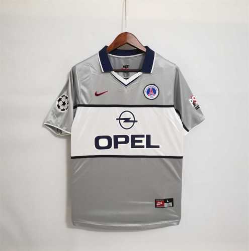with UCL Patch Retro Jersey 2000 PSG Away Grey Soccer Jersey