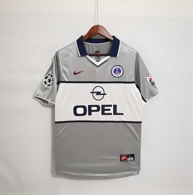with UCL Patch Retro Jersey 2000 PSG Away Grey Soccer Jersey