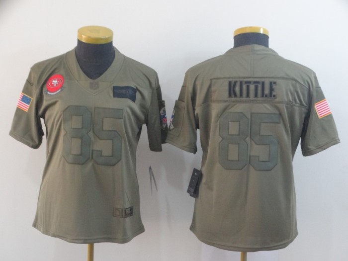 Women San Francisco 49ers 85 George Kittle 2019 Olive Salute To Service Limited Jersey