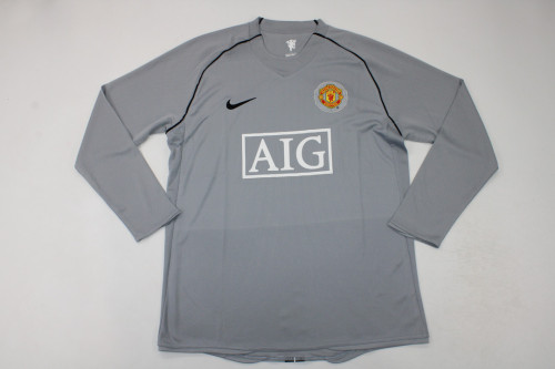 Long Sleeve Retro Man United Shirt 2007-2008 Manchester United Grey Goalkeeper Soccer Jersey