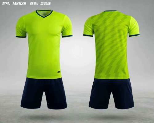 M8629 Fluorescent Green Tracking Suit Adult Uniform Soccer Jersey Shorts