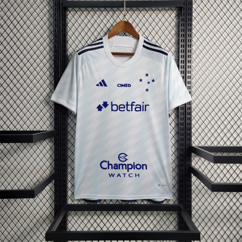with All Sponor Logos Fans Version 2023-2024 Cruzeiro Away White Soccer Jersey