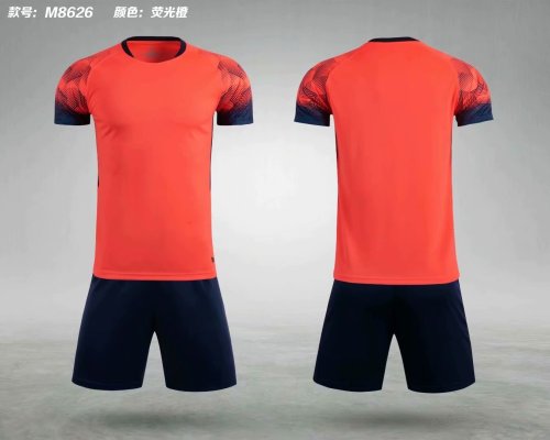 M8626 Fluorescent Orange Tracking Suit Adult Uniform Soccer Jersey Shorts