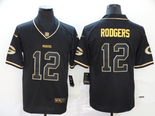 Green Bay Packers 12 Aaron Rodgers Black Gold Throwback Vapor Untouchable Limited Jersey