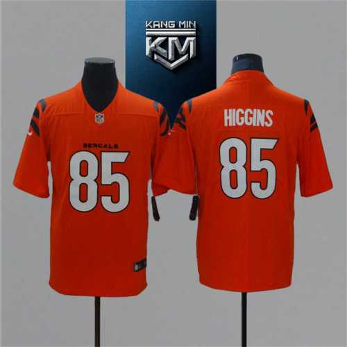 2021 Bengals 85 HIGGINS Orange NFL Jersey S-XXL White Font