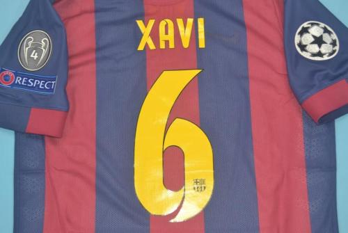 with Front Lettering UCL Patch Retro Jersey 2014-2015 Barcelona XAVI 6 Home Soccer Jersey