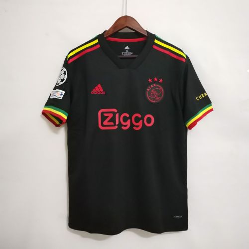 with UCL Patch 2021-2022 Fans Version Ajax Third Away Black Soccer Jersey